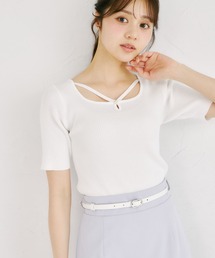 【ZOZO限定】接触冷感パールビジューネックリブトップス