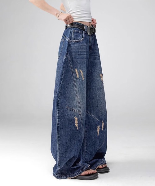 SBG(エスビー)の「SBG ダメージ加工 バギーデニム(デニムパンツ・メンズ・ライトブルー/インディゴブルー・LARGE/MEDIUM/SMALL)」の7枚目の写真