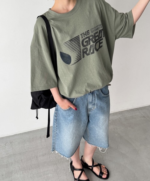 CANAL JEAN(キャナルジーン)の「Lakey Park GREAT RACE Tシャツ(Tシャツ/カットソー・レディース・カーキ/ホワイト・ONE SIZE)」の1枚目の写真