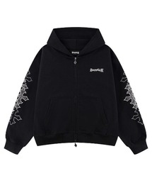 A'GEM/9 × .kom 『SUPPLIER/サプライヤー』 Multiple Cross Leather Patch Zip Hoodie/マルチプルクロスレザーパッチジップパーカー