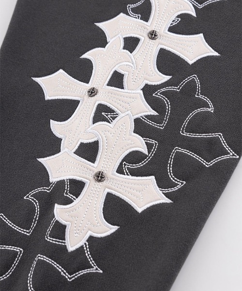 SUPPLIER(サプライヤー)の「A'GEM/9 × .kom 『SUPPLIER/サプライヤー』 Multiple Cross Leather Patch Zip Hoodie/マルチプルクロスレザーパッチジップパーカー(パーカー・メンズ・グレー/ブラック・L/XL)」の17枚目の写真