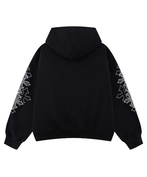 SUPPLIER(サプライヤー)の「A'GEM/9 × .kom 『SUPPLIER/サプライヤー』 Multiple Cross Leather Patch Zip Hoodie/マルチプルクロスレザーパッチジップパーカー(パーカー・メンズ・グレー/ブラック・L/XL)」の4枚目の写真