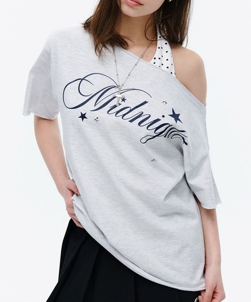 Midnight Move(ミッドナイトムーブ)の「Midnight Move/ドットレイヤードTシャツ(Tシャツ/カットソー・レディース・ホワイト/ネイビー・FREE)」の1枚目の写真