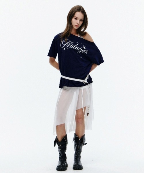 Midnight Move(ミッドナイトムーブ)の「Midnight Move/ドットレイヤードTシャツ(Tシャツ/カットソー・レディース・ホワイト/ネイビー・FREE)」の4枚目の写真