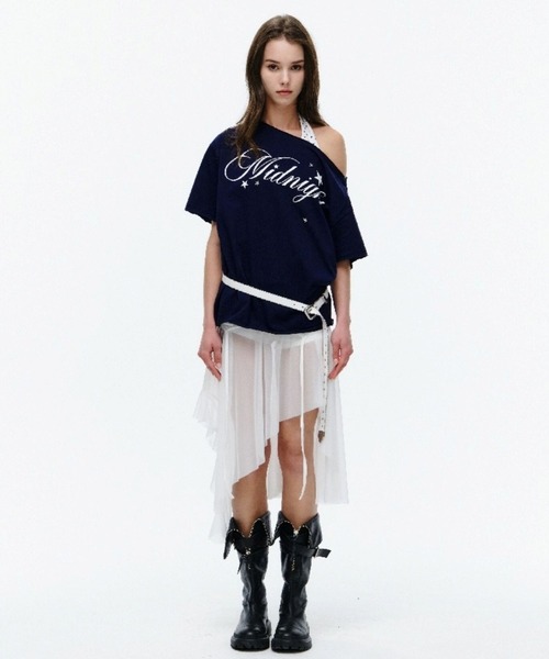 Midnight Move(ミッドナイトムーブ)の「Midnight Move/ドットレイヤードTシャツ(Tシャツ/カットソー・レディース・ホワイト/ネイビー・FREE)」の5枚目の写真