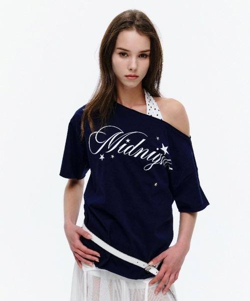 Midnight Move(ミッドナイトムーブ)の「Midnight Move/ドットレイヤードTシャツ(Tシャツ/カットソー・レディース・ホワイト/ネイビー・FREE)」の8枚目の写真