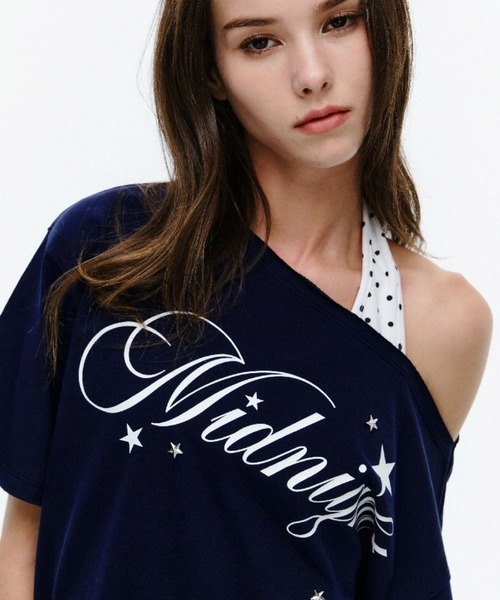 Midnight Move(ミッドナイトムーブ)の「Midnight Move/ドットレイヤードTシャツ(Tシャツ/カットソー・レディース・ホワイト/ネイビー・FREE)」の9枚目の写真