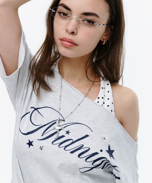 Midnight Move(ミッドナイトムーブ)の「Midnight Move/ドットレイヤードTシャツ(Tシャツ/カットソー・レディース・ホワイト/ネイビー・FREE)」の15枚目の写真