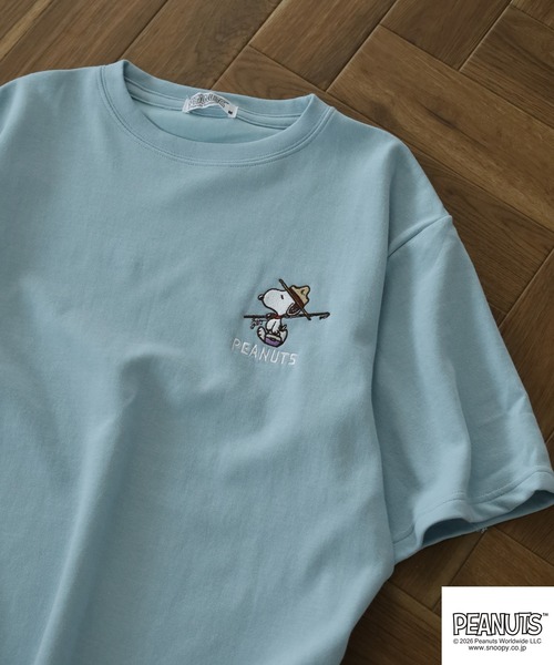PEANUTS(ピーナッツ)の「PEANUTS スヌーピー柄接触冷感ビッグシルエット半袖Tシャツ(Tシャツ/カットソー・メンズ・サックスブルー系/ネイビー/ホワイト系/オフホワイト/ネイビー系/グレイッシュベージュ・M/L/S/LL)」の6枚目の写真