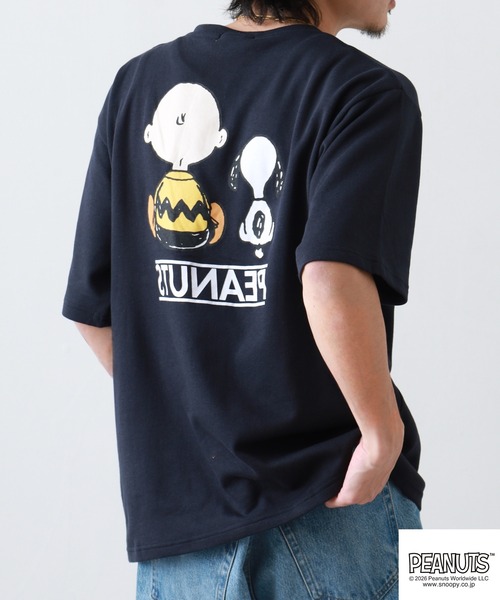 PEANUTS(ピーナッツ)の「PEANUTS スヌーピー柄接触冷感ビッグシルエット半袖Tシャツ(Tシャツ/カットソー・メンズ・サックスブルー系/ネイビー/ホワイト系/オフホワイト/ネイビー系/グレイッシュベージュ・M/L/S/LL)」の18枚目の写真
