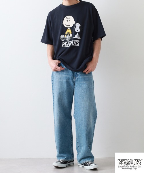 PEANUTS(ピーナッツ)の「PEANUTS スヌーピー柄接触冷感ビッグシルエット半袖Tシャツ(Tシャツ/カットソー・メンズ・サックスブルー系/ネイビー/ホワイト系/オフホワイト/ネイビー系/グレイッシュベージュ・M/L/S/LL)」の19枚目の写真
