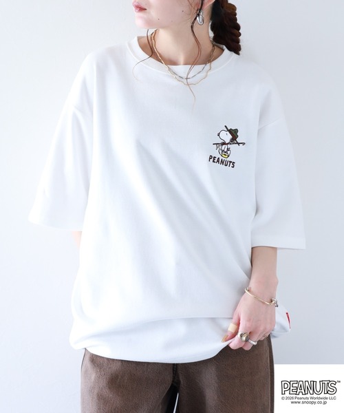 PEANUTS(ピーナッツ)の「PEANUTS スヌーピー柄接触冷感ビッグシルエット半袖Tシャツ(Tシャツ/カットソー・メンズ・サックスブルー系/ネイビー/ホワイト系/オフホワイト/ネイビー系/グレイッシュベージュ・M/L/S/LL)」の9枚目の写真