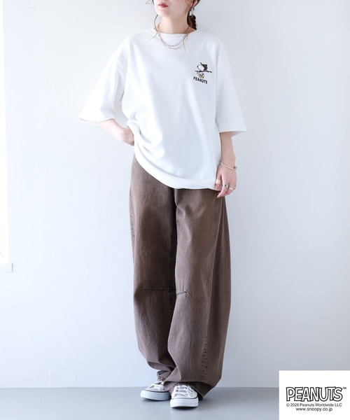 PEANUTS(ピーナッツ)の「PEANUTS スヌーピー柄接触冷感ビッグシルエット半袖Tシャツ(Tシャツ/カットソー・メンズ・サックスブルー系/ネイビー/ホワイト系/オフホワイト/ネイビー系/グレイッシュベージュ・M/L/S/LL)」の13枚目の写真