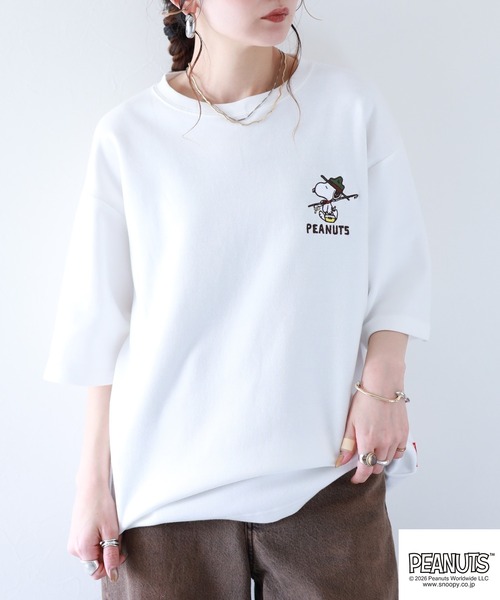 PEANUTS(ピーナッツ)の「PEANUTS スヌーピー柄接触冷感ビッグシルエット半袖Tシャツ(Tシャツ/カットソー・メンズ・サックスブルー系/ネイビー/ホワイト系/オフホワイト/ネイビー系/グレイッシュベージュ・M/L/S/LL)」の8枚目の写真