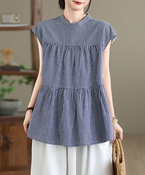 ONEP STAR(ワンピスター)の「ギンガムティアードブラウス(シャツ/ブラウス・レディース・ネイビー・MEDIUM/LARGE/X-LARGE)」の3枚目の写真