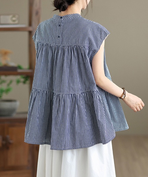 ONEP STAR(ワンピスター)の「ギンガムティアードブラウス(シャツ/ブラウス・レディース・ネイビー・MEDIUM/LARGE/X-LARGE)」の5枚目の写真