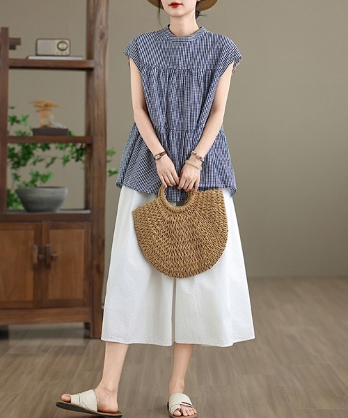 ONEP STAR(ワンピスター)の「ギンガムティアードブラウス(シャツ/ブラウス・レディース・ネイビー・MEDIUM/LARGE/X-LARGE)」の6枚目の写真