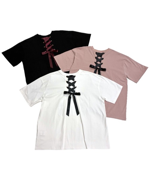 Secret Honey(シークレットハニー)の「センターバックレースアップTシャツ(Tシャツ/カットソー・レディース・オフホワイト/ピンク/ブラック・FREE)」の5枚目の写真