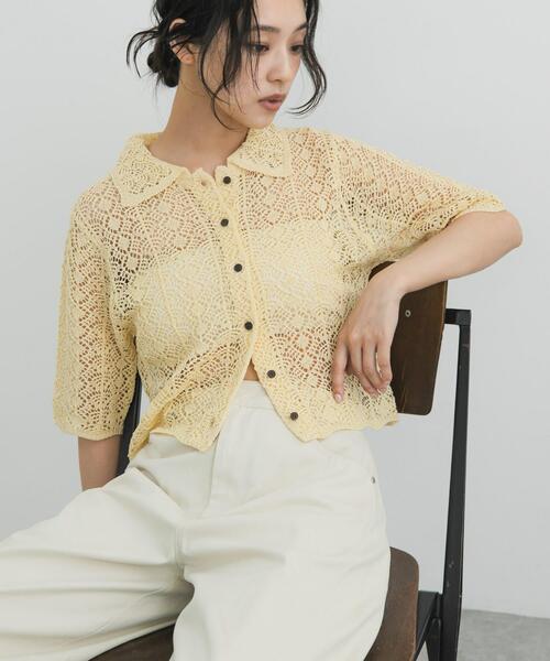 KBF(ケイビーエフ)の「『WEB限定』クロシェニットシャツ(ニット/セーター・レディース・アイボリー/ブラック・ONE)」の2枚目の写真