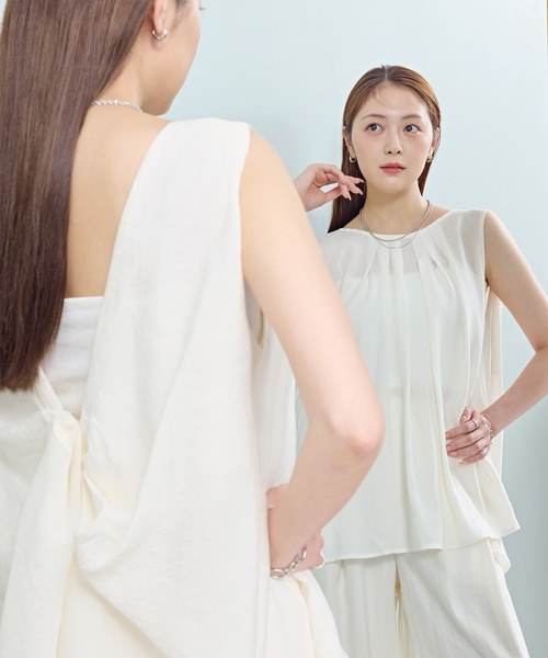 en CAnAF(エンカナフ)の「【大人の抜け感が叶う】バックツイストノースリーブトップス&ワイドイージーパンツ セットアップ(その他トップス・レディース・ベージュ/ブラック/アイボリー/ブラック系1・フリー)」の1枚目の写真