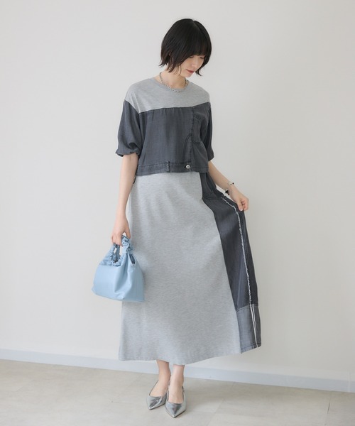 Paradise Picnic(パラダイスピクニック)の「33℃【接触冷感/UVカット】デニム切替ドロストワンピース(ワンピース・レディース・チャコールグレー/グレー・FREE)」の2枚目の写真