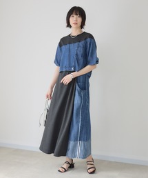 33℃【接触冷感/UVカット】デニム切替ドロストワンピース