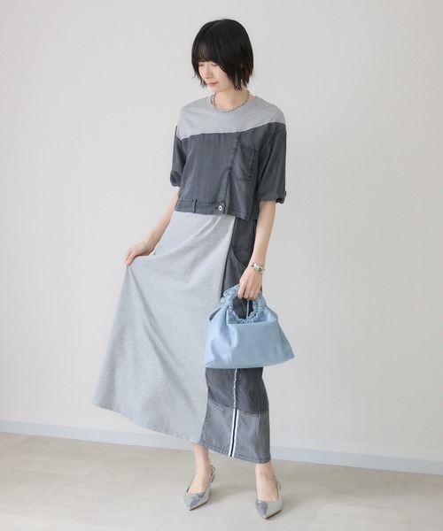 Paradise Picnic(パラダイスピクニック)の「33℃【接触冷感/UVカット】デニム切替ドロストワンピース(ワンピース・レディース・チャコールグレー/グレー・FREE)」の20枚目の写真
