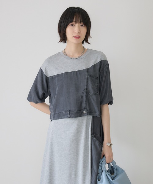 Paradise Picnic(パラダイスピクニック)の「33℃【接触冷感/UVカット】デニム切替ドロストワンピース(ワンピース・レディース・チャコールグレー/グレー・FREE)」の22枚目の写真