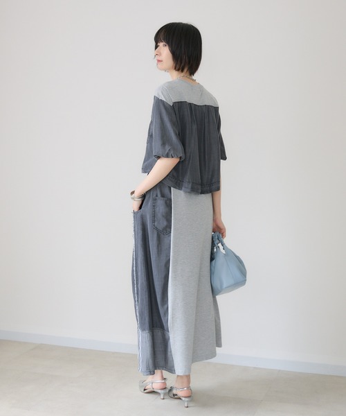 Paradise Picnic(パラダイスピクニック)の「33℃【接触冷感/UVカット】デニム切替ドロストワンピース(ワンピース・レディース・チャコールグレー/グレー・FREE)」の21枚目の写真
