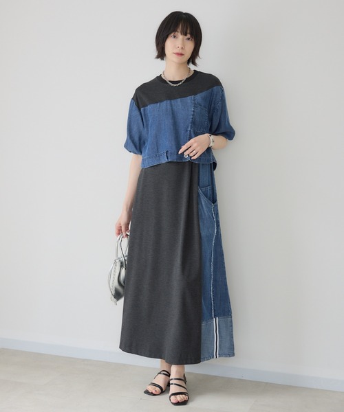 Paradise Picnic(パラダイスピクニック)の「33℃【接触冷感/UVカット】デニム切替ドロストワンピース(ワンピース・レディース・チャコールグレー/グレー・FREE)」の14枚目の写真
