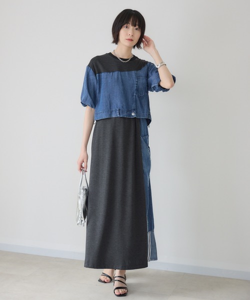 Paradise Picnic(パラダイスピクニック)の「33℃【接触冷感/UVカット】デニム切替ドロストワンピース(ワンピース・レディース・チャコールグレー/グレー・FREE)」の15枚目の写真