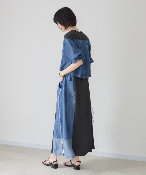Paradise Picnic(パラダイスピクニック)の「33℃【接触冷感/UVカット】デニム切替ドロストワンピース(ワンピース・レディース・チャコールグレー/グレー・FREE)」の17枚目の写真