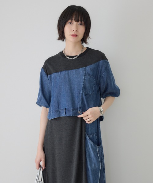 Paradise Picnic(パラダイスピクニック)の「33℃【接触冷感/UVカット】デニム切替ドロストワンピース(ワンピース・レディース・チャコールグレー/グレー・FREE)」の19枚目の写真