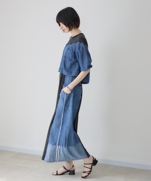 Paradise Picnic(パラダイスピクニック)の「33℃【接触冷感/UVカット】デニム切替ドロストワンピース(ワンピース・レディース・チャコールグレー/グレー・FREE)」の9枚目の写真