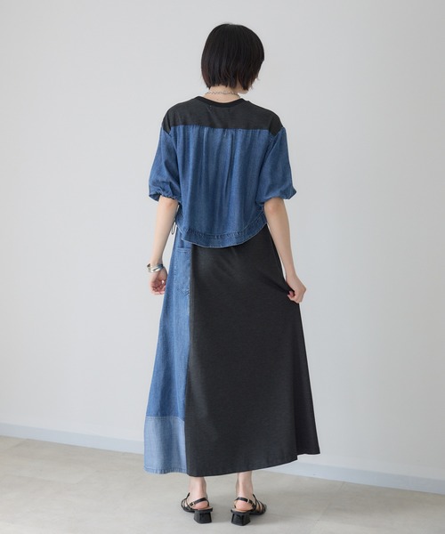 Paradise Picnic(パラダイスピクニック)の「33℃【接触冷感/UVカット】デニム切替ドロストワンピース(ワンピース・レディース・チャコールグレー/グレー・FREE)」の11枚目の写真