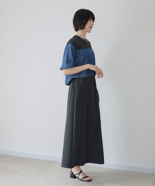 Paradise Picnic(パラダイスピクニック)の「33℃【接触冷感/UVカット】デニム切替ドロストワンピース(ワンピース・レディース・チャコールグレー/グレー・FREE)」の10枚目の写真