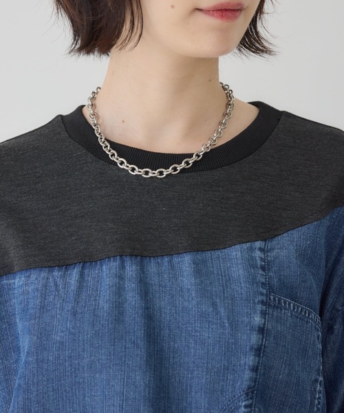 Paradise Picnic(パラダイスピクニック)の「33℃【接触冷感/UVカット】デニム切替ドロストワンピース(ワンピース・レディース・チャコールグレー/グレー・FREE)」の13枚目の写真