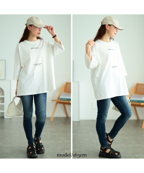 GOLDJAPAN(ゴールドジャパン)の「ロゴプリント&レースオーバーサイズTシャツ【大きいサイズ対応】(Tシャツ/カットソー・レディース・ピンク/ホワイト/ブラック・5L/4L/3L/LL)」の12枚目の写真