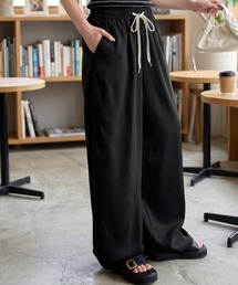 ワイドパンツ 麻調 リネンライク イージーパンツ ウエストゴム 紐付き ストレート ルーズ 落ち感 涼しい 清涼感 薄手 カジュアル ボトムス 夏
