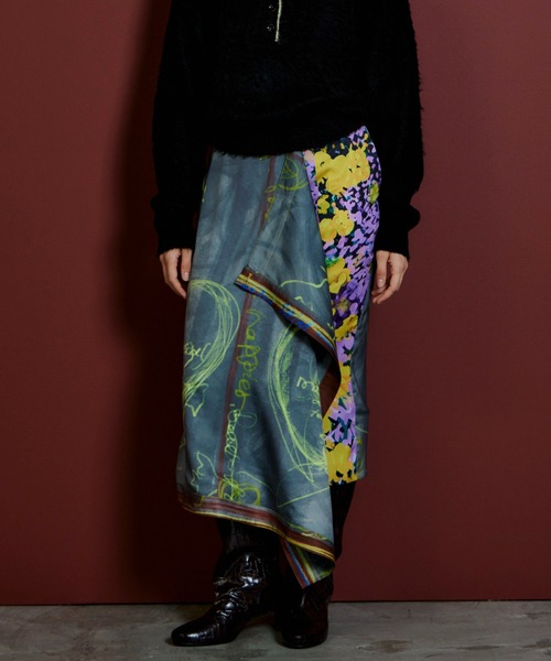 MAISON SPECIAL(メゾンスペシャル)の「Drawing Scarf Skirt/ドローイングスカーフスカート(スカート・レディース・ブラック/マルチ・36/38)」の1枚目の写真