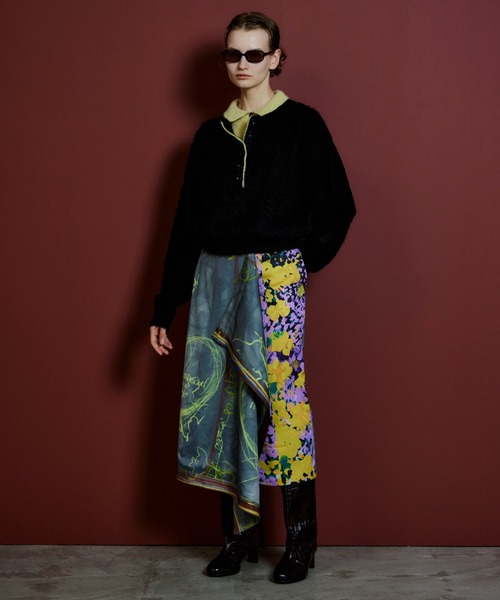 MAISON SPECIAL(メゾンスペシャル)の「Drawing Scarf Skirt/ドローイングスカーフスカート(スカート・レディース・ブラック/マルチ・36/38)」の4枚目の写真
