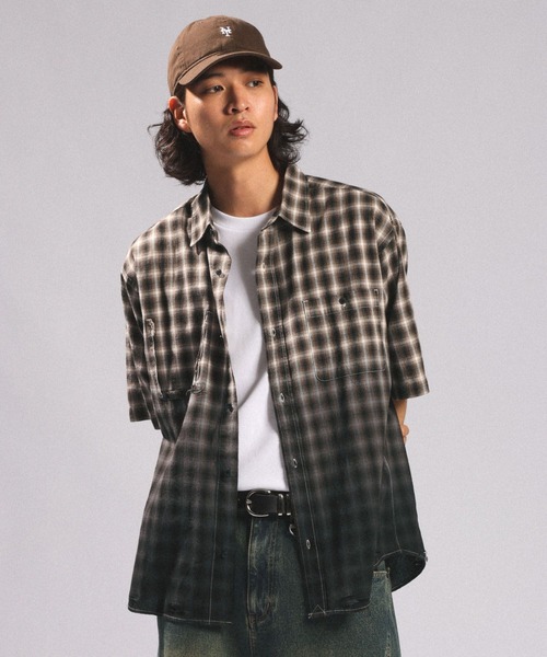 RAGEBLUE(レイジブルー)の「GRADATION CHECK OVERSIZED SHIRTS/グラデーションチェック/オーバーサイズシャツ(シャツ/ブラウス・メンズ・ブラウン系その他/ブラック系その他/ブルー系その他・LARGE/MEDIUM)」の7枚目の写真
