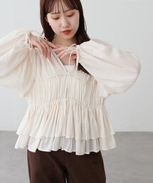 ボイルギャザー前開きブラウス
