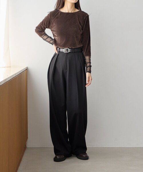 gemeil(ジェムイル)の「【再々予約スタート!】 タックワイドパンツ(MA-002)(スラックス・レディース・ブラウン/ブラック・SHORT/TM)」の4枚目の写真