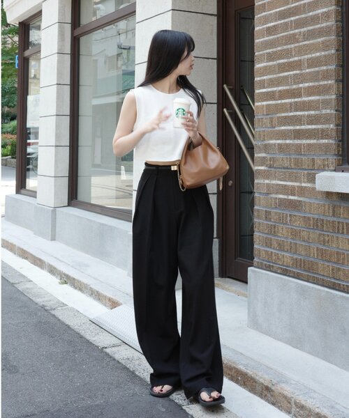 gemeil(ジェムイル)の「【再々予約スタート!】 タックワイドパンツ(MA-002)(スラックス・レディース・ブラウン/ブラック・SHORT/TM)」の13枚目の写真