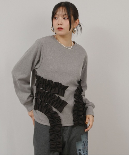 palm RICHE(ポームリシュ)の「フリルドッキングT(Tシャツ/カットソー・レディース・オフホワイト/ブラック/グレー・M)」の3枚目の写真