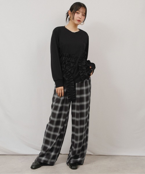 palm RICHE(ポームリシュ)の「フリルドッキングT(Tシャツ/カットソー・レディース・オフホワイト/ブラック/グレー・M)」の19枚目の写真