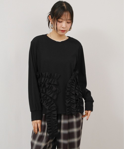 palm RICHE(ポームリシュ)の「フリルドッキングT(Tシャツ/カットソー・レディース・オフホワイト/ブラック/グレー・M)」の16枚目の写真