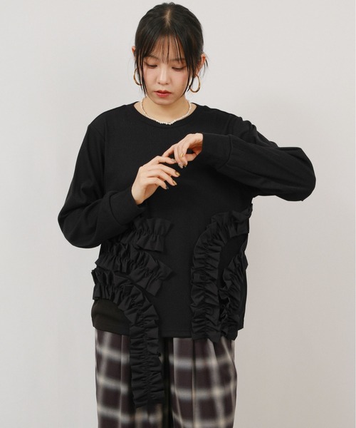 palm RICHE(ポームリシュ)の「フリルドッキングT(Tシャツ/カットソー・レディース・オフホワイト/ブラック/グレー・M)」の15枚目の写真