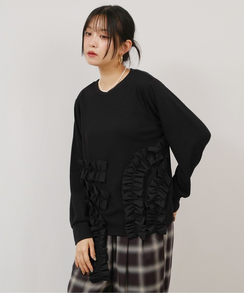 palm RICHE(ポームリシュ)の「フリルドッキングT(Tシャツ/カットソー・レディース・オフホワイト/ブラック/グレー・M)」の17枚目の写真